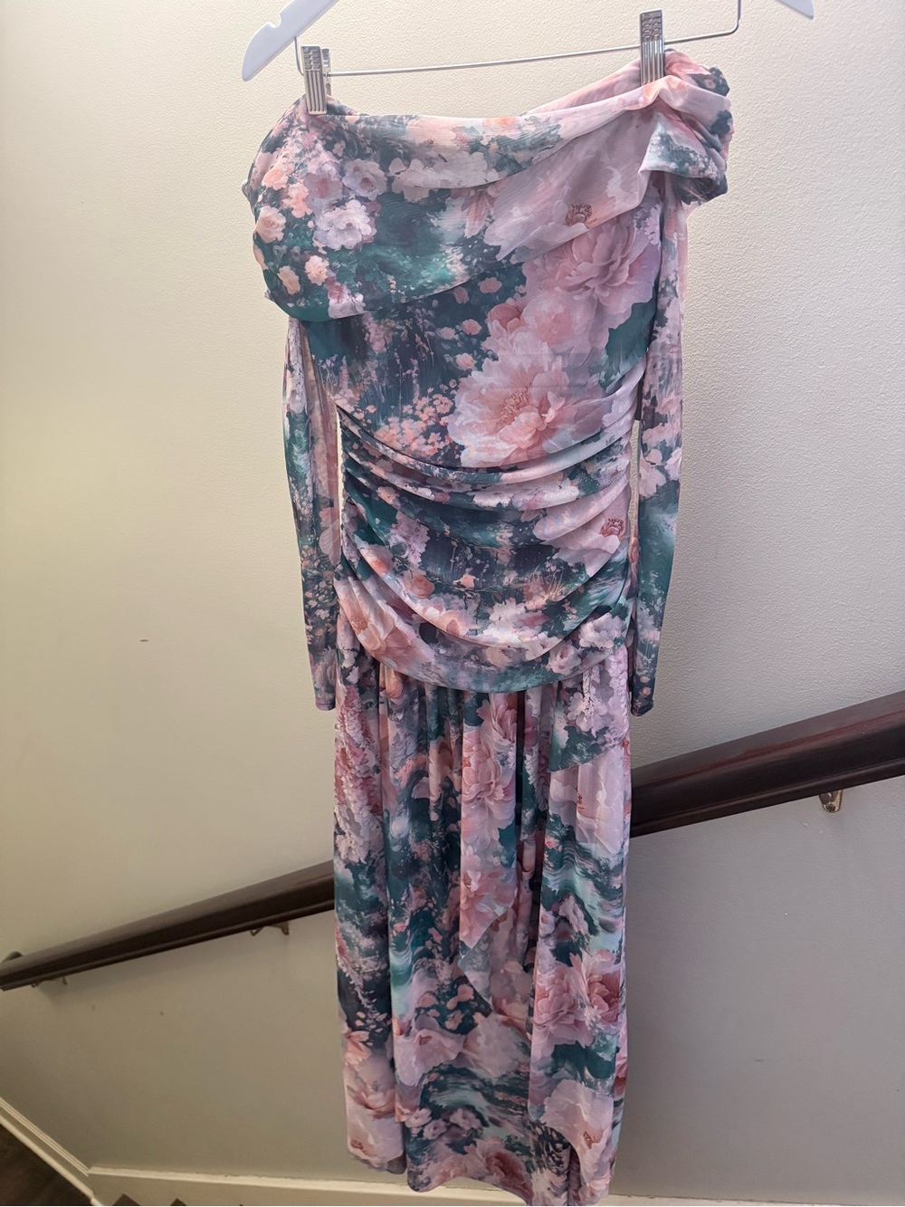 BHLDN One-Shoulder Floral Maxi Dress in Pink and Green